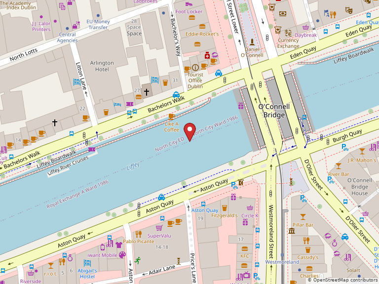 Map showing Bachelor's Walk, Dublin, Ireland